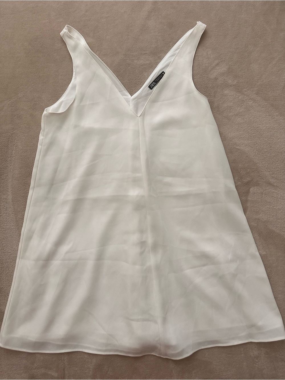 Zara White V-Neck Sleeveless Shift Dress